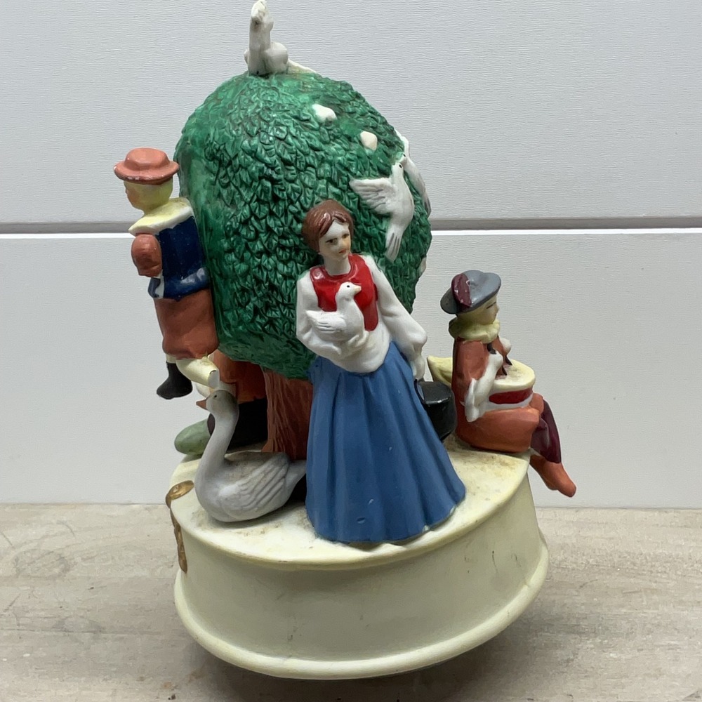 Vintage 12 Days of Christmas Musical Rotating Porcelain Figurine Pear Tree